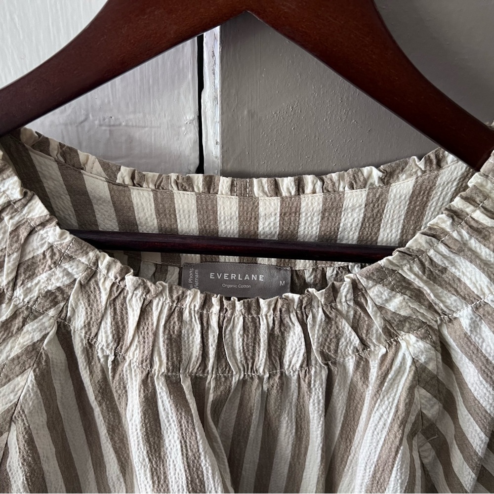 Everlane Striped Shirred Neck Blouse size M